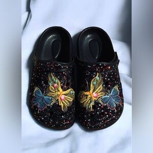 Black Embellished Butterfly Clogs